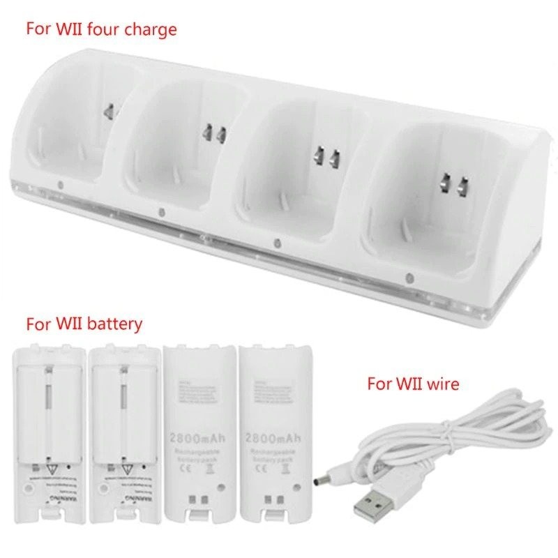 Carregador de controle Wii com 4 baterias 2800 mAh - dock