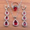 Conjunto de joias exclusivo - colar - brincos - anel - zircônia cúbica vermelha - prata de lei 925
