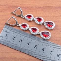Conjunto de joias exclusivo - colar - brincos - anel - zircônia cúbica vermelha - prata de lei 925