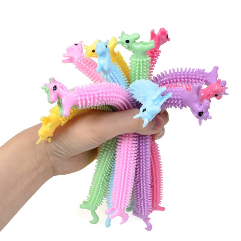 Unicórnio macio - borracha elástica - puxar corda - brinquedo