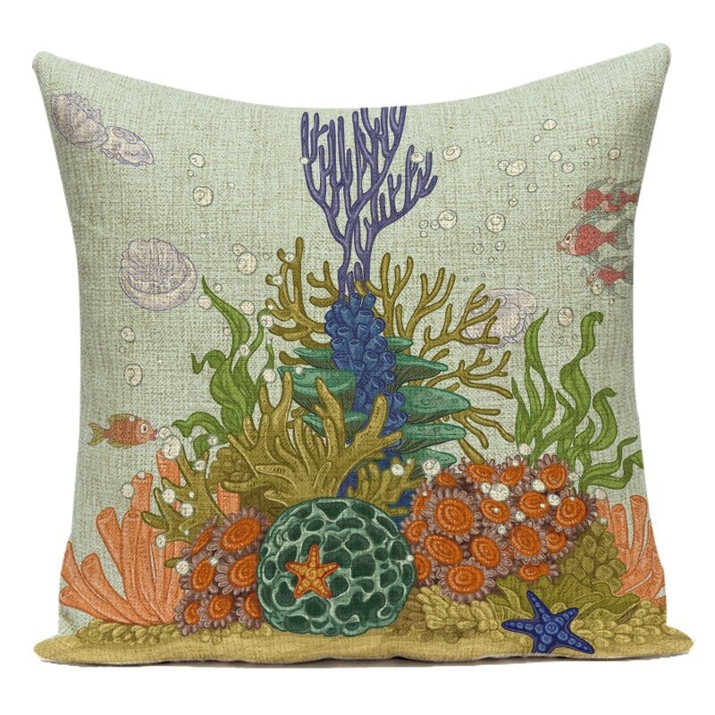 Capa de almofada decorativa - oceano / vida marinha / coral - 40 cm * 40 cm - 45 cm - 45 cm