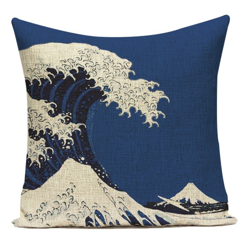 Capa de almofada decorativa - aquarelas - montanhas - estampa de ondas do mar - 40 cm * 40 cm - 45 cm * 45 cm
