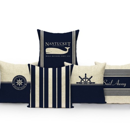 Decorative blue cushion cover - sea - compass - anchor - ship - marine patterns - 40 cm * 40 cm - 45 cm * 45 cmCushion covers
