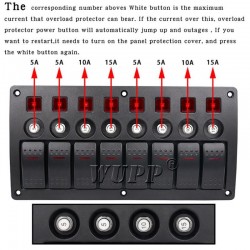 Waterproof switch panel with LED and fuses - 8-channels - for car - boat - camperSwitches