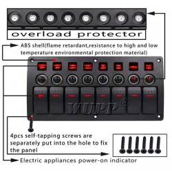 Waterproof switch panel with LED and fuses - 8-channels - for car - boat - camperSwitches