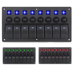 Painel de interruptores à prova d'água com LED e fusíveis - 8 canais - para carro - barco - campista
