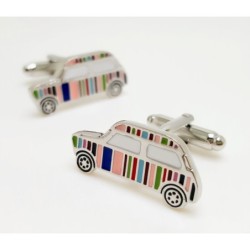 Abotoaduras de prata - carro listrado multicolorido