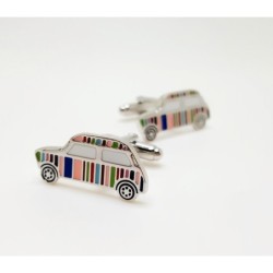 Abotoaduras de prata - carro listrado multicolorido