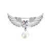Broche luxuoso - asas de anjo - coração de cristal - pérola