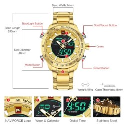 NAVIFORCE - sports men's watch - digital - Quartz - waterproof - stainless steelWatches