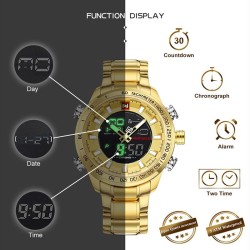 NAVIFORCE - relógio esportivo masculino - digital - Quartzo - à prova d'água - aço inoxidável