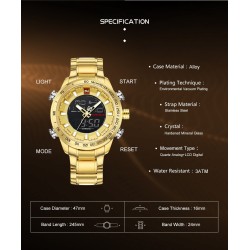NAVIFORCE - relógio esportivo masculino - digital - Quartzo - à prova d'água - aço inoxidável