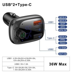 Baseus - car transmitter - quick charger - Bluetooth - dual USB - type-CFM transmitters