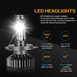 Luzes LED Zdatt - H1 H4 H7 H8 H9 H11 HB3 9005 9006 - lâmpadas de carro - 12000LM 100W 6000K 12V
