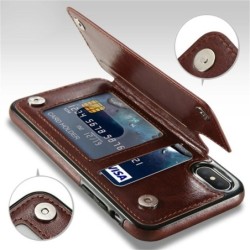 Porta-cartões retrô - capa de telefone - capa de couro - mini carteira - para iPhone - preto