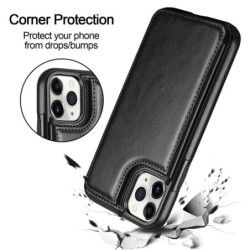 Porta-cartões retrô - capa de telefone - capa de couro - mini carteira - para iPhone - preto