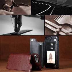 Porta-cartões retrô - capa de telefone - capa de couro - mini carteira - para iPhone - preto