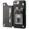 Porta-cartões retrô - capa de telefone - capa de couro - mini carteira - para iPhone - preto