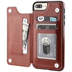 Porta-cartões retrô - capa de telefone - capa de couro - mini carteira - para iPhone - marrom