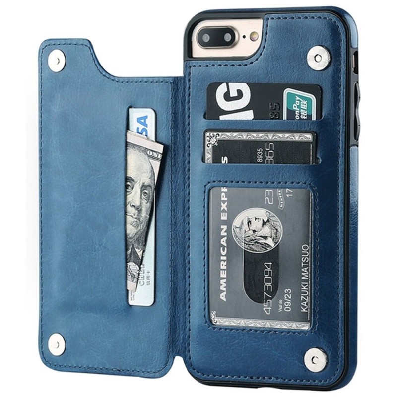 Porta-cartões retrô - capa de telefone - capa de couro - mini carteira - para iPhone - azul Porta-cartões retrô - capa de telefone - capa de couro - mini carteira - para iPhone - azul