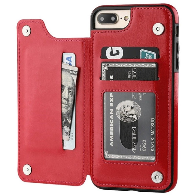 Porta-cartões retrô - capa de telefone - capa de couro - mini carteira - para iPhone - vermelho Porta-cartões retrô - capa de telefone - capa de couro - mini carteira - para iPhone - vermelho