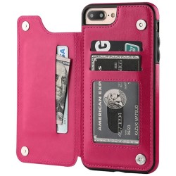 Porta-cartões retrô - capa de telefone - capa de couro - mini carteira - para iPhone - magenta