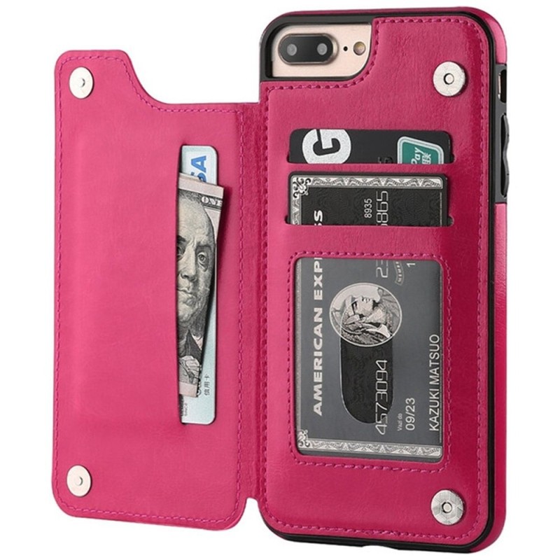 Porta-cartões retrô - capa de telefone - capa de couro - mini carteira - para iPhone - magenta Porta-cartões retrô - capa de telefone - capa de couro - mini carteira - para iPhone - magenta