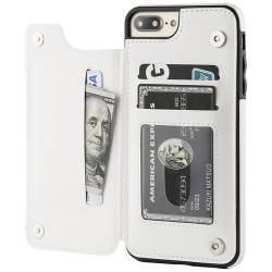 Porta-cartões retrô - capa de telefone - capa de couro - mini carteira - para iPhone - branco