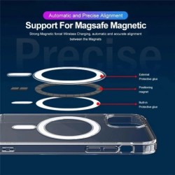 Magsafe wireless charging - transparent magnetic case - magnetic leather card holder - for iPhone - blackProtection