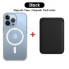 Magsafe wireless charging - transparent magnetic case - magnetic leather card holder - for iPhone - blackProtection