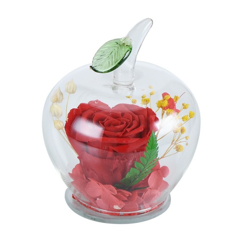 Rosa infinita em vidro em forma de maçã - feito à mão