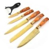 Professional gold plated kitchen knives - peeler - stainless steel - wooden handle - 6 pieces setSteel