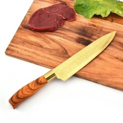 Professional gold plated kitchen knives - peeler - stainless steel - wooden handle - 6 pieces setSteel