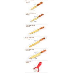 Professional gold plated kitchen knives - peeler - stainless steel - wooden handle - 6 pieces setSteel