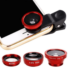 3 in 1 - wide angle - macro - fish-eye - camera lens with clipLenses