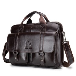 Bolsa de ombro de negócios - couro genuíno - grande capacidade