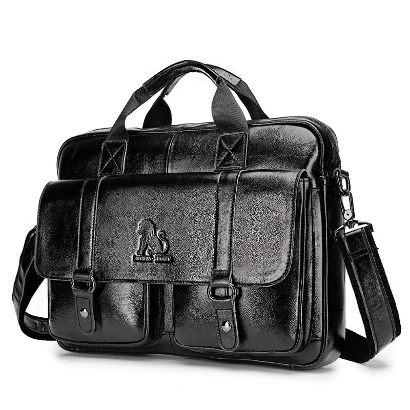 Bolsa de ombro de negócios - couro genuíno - grande capacidade