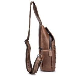 Bolsa de ombro masculina de couro genuíno - bolsa no peito - mochila pequena