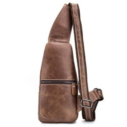 Bolsa de ombro masculina de couro genuíno - bolsa no peito - mochila pequena