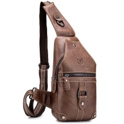 Bolsa de ombro masculina de couro genuíno - bolsa no peito - mochila pequena