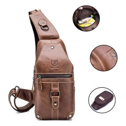 Bolsa de ombro masculina de couro genuíno - bolsa no peito - mochila pequena