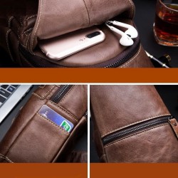 Bolsa de ombro masculina de couro genuíno - bolsa no peito - mochila pequena