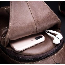 Bolsa de ombro masculina de couro genuíno - bolsa no peito - mochila pequena