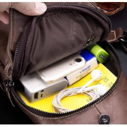 Bolsa de ombro masculina de couro genuíno - bolsa no peito - mochila pequena