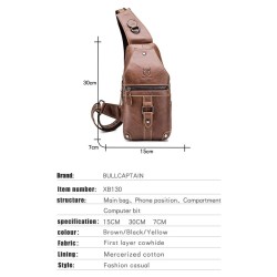 Bolsa de ombro masculina de couro genuíno - bolsa no peito - mochila pequena