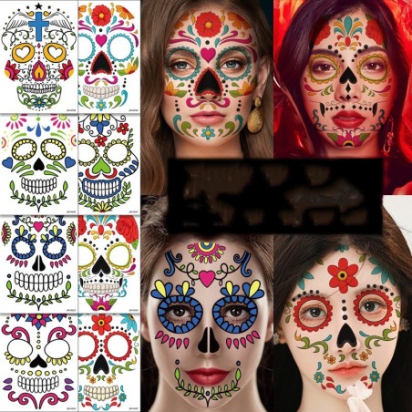 Tatuagem de Halloween - adesivo impermeável temporário - crânio morto colorido
