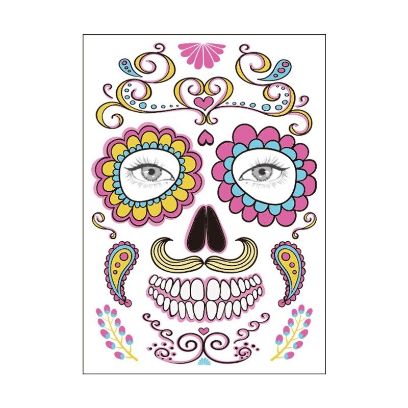 Tatuagem de Halloween - adesivo impermeável temporário - crânio morto colorido