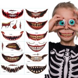Tatuagem temporária de Halloween - adesivo à prova d'água - boca de palhaço - 12 peças