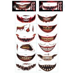 Tatuagem temporária de Halloween - adesivo à prova d'água - boca de palhaço - 12 peças