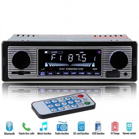 Auto-rádio Bluetooth - din 1 - 12V FM MP3 USB SD AUX áudio estéreo